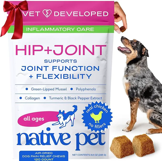 Smooth Native Pet Pain Relief for Dogs - Collagen for Dogs Promotes Joint Health Reduce Inflammation Stiffness - Senior Pup Joint Supplement - Natural Pain Reliever for Active Aging Pets - 120 ChewsAbout This First-Class