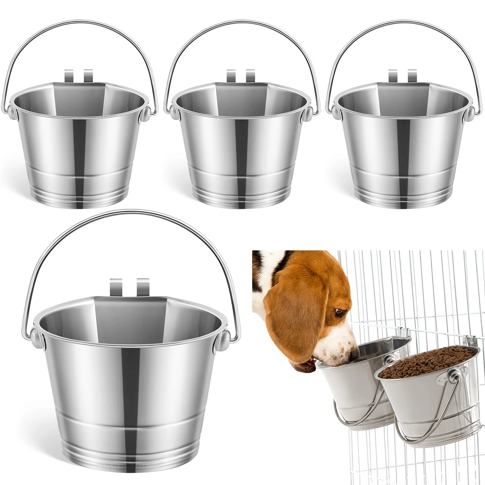 Efficient Honeydak 4 Pcs Flat Sided Stainless Steel Pails with Dual Hooks – 1 Qt Pet Water Buckets Expertly Made