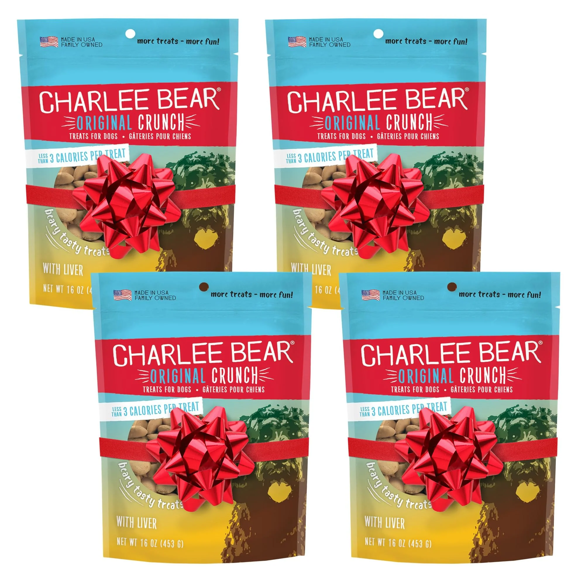 High-Performance Charlee Bear Crunch with Liver Dog Treats – 16 oz 4-Pack – Made in USA Traditional