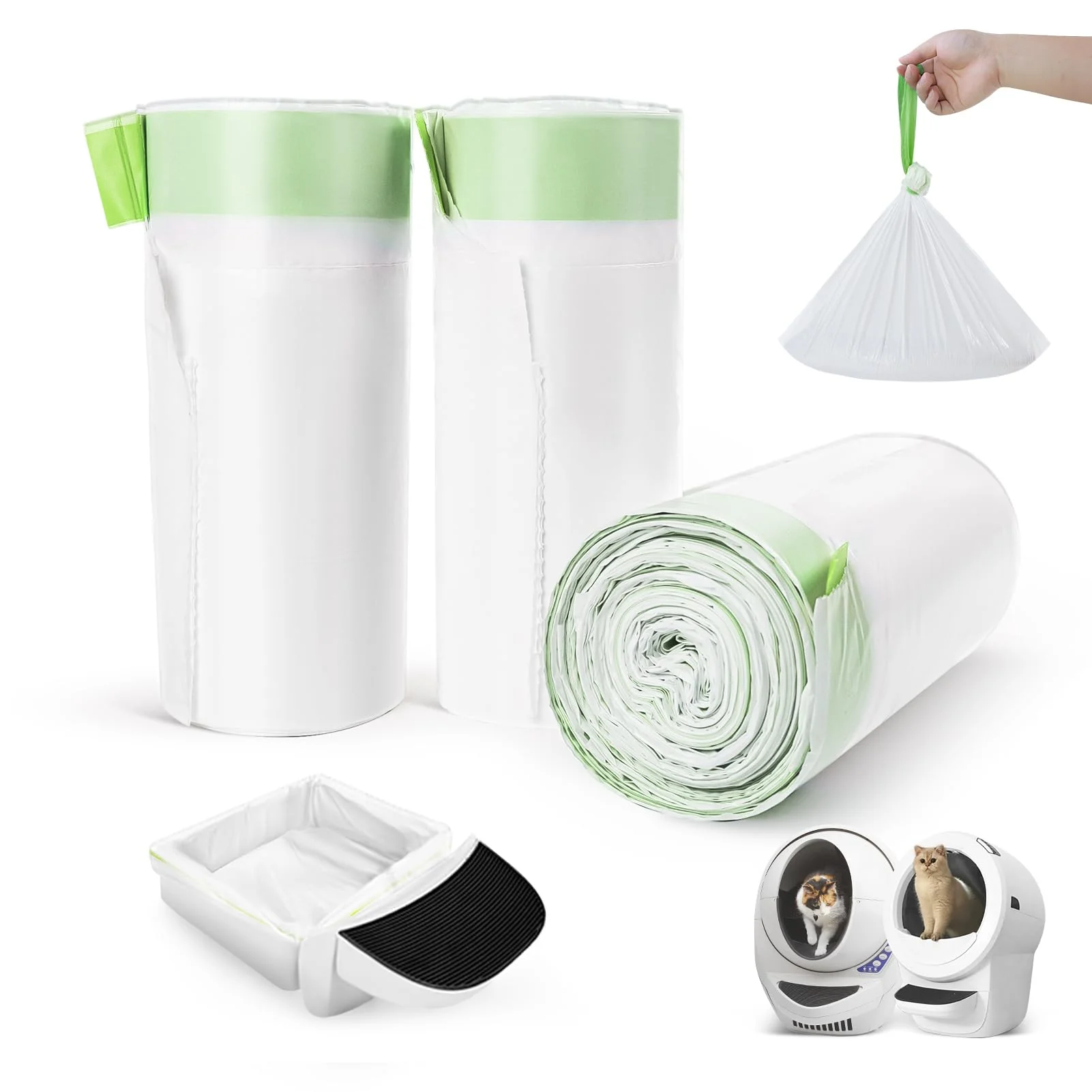 Outstanding JUKAMO 120 Pack Litter Box Robot Bags – 1.5 Mil Thick Drawstring Liners for Auto Self-Cleaning Robots Flexible
