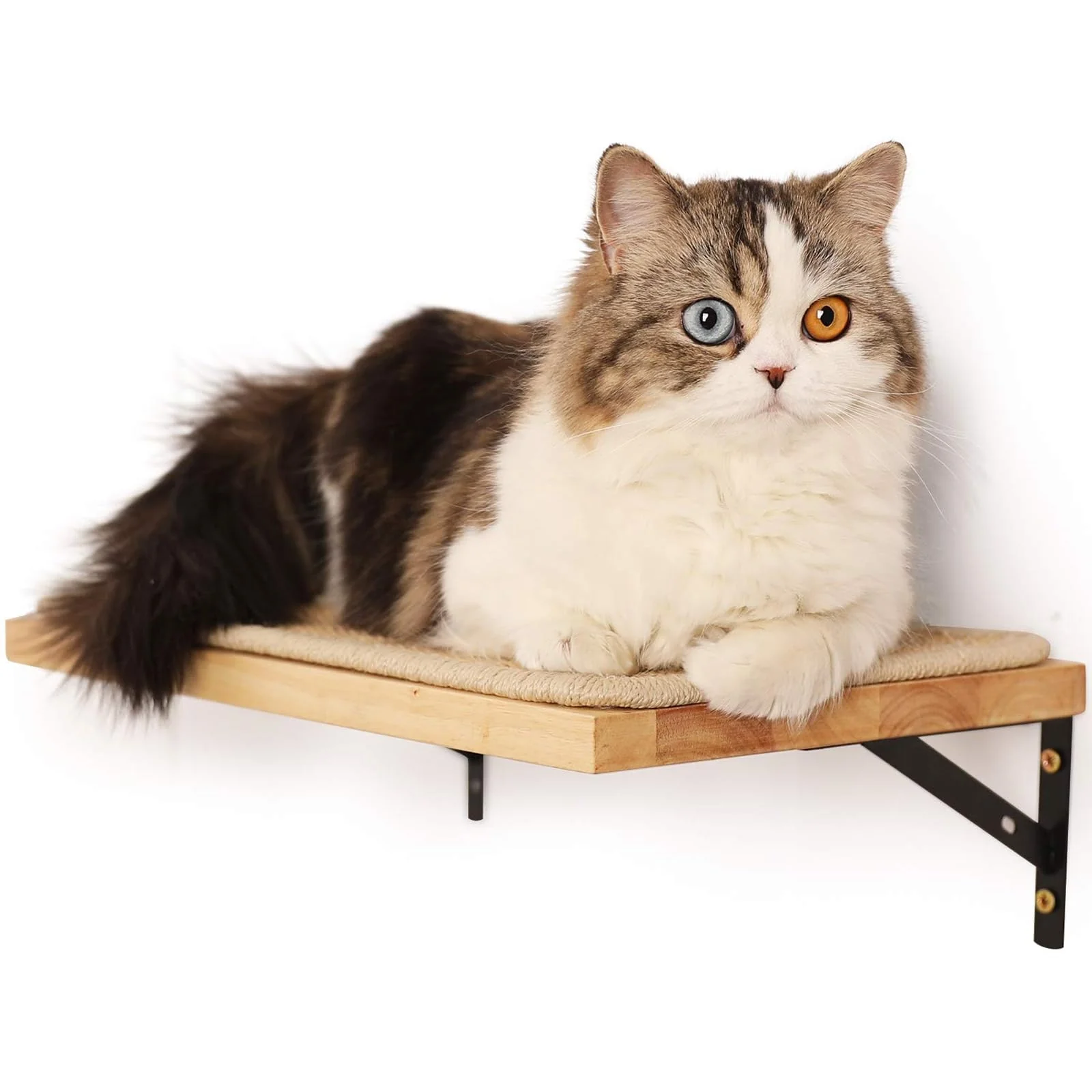 Artisan FUKUMARU Cat Wall Shelves – Solid Rubber Wood Floating Shelf with Sisal Mat 16x10 in Practical