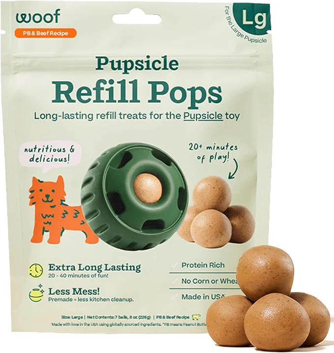 User-Friendly WOOF Pupsicle Refill Pops - Low-Mess Dog Snacks - with Peanut Butter and Beef - Dog Treats - Long Lasting - Large Pops - 7 CountAbout This Expertly Made