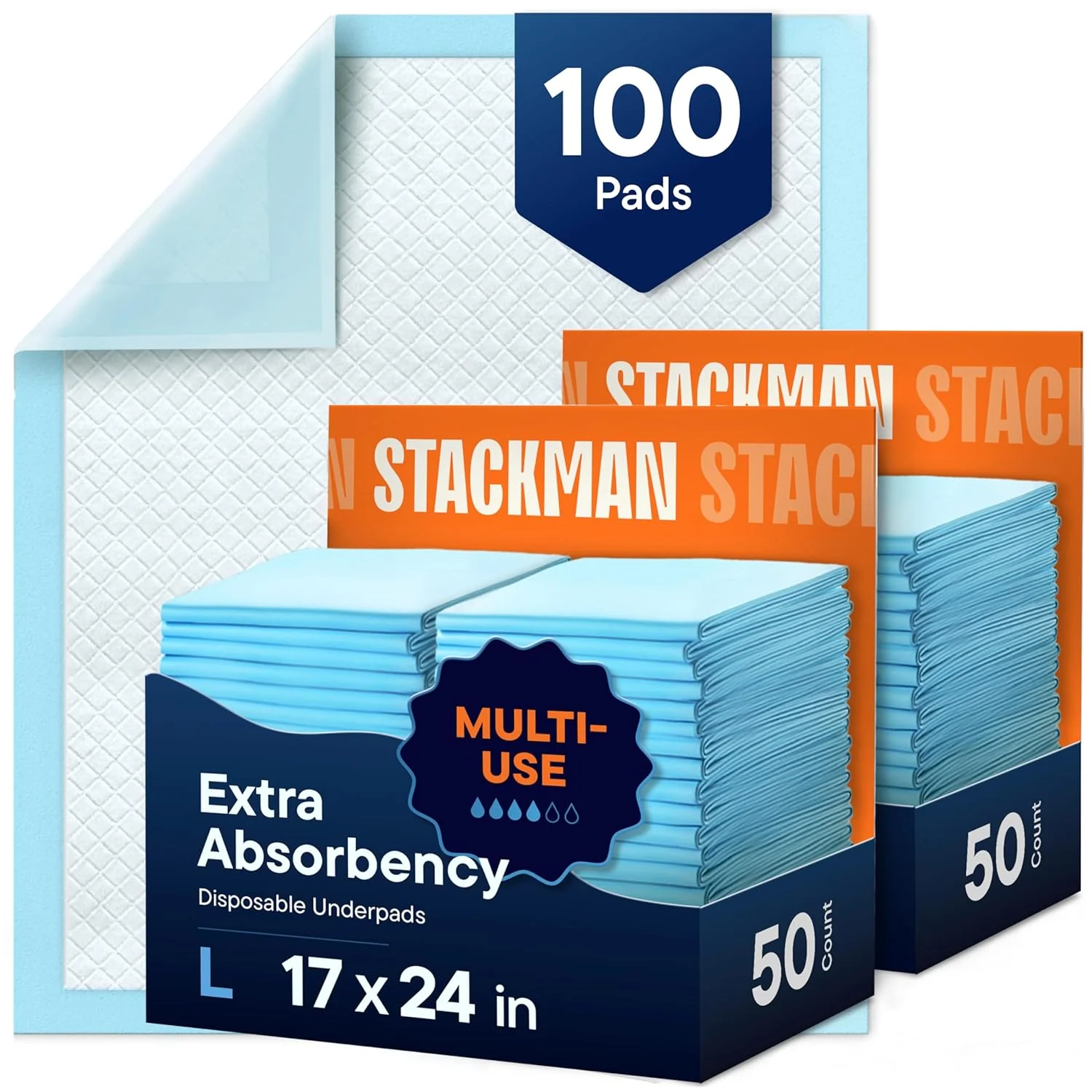 Exclusive Chucks Pads Disposable 100-Pack Multi-Purpose Pee Pads - Incontinence Underpads for Dog Puppy Diaper Changing Table Pad for Baby 17 x 24 Bed Chair Liners - Pet Potty Training Pads Solid