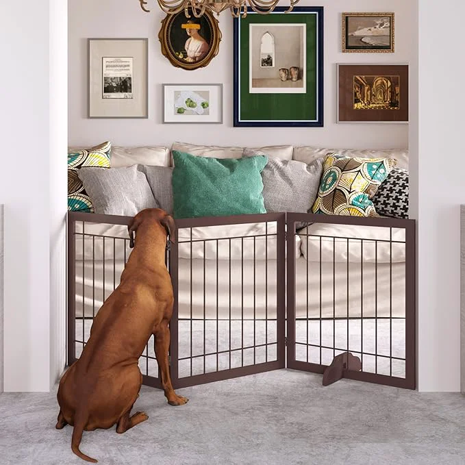 Casual JSB 72-inch Extra Wide 28-inch Tall Dog gate standing Pet Gate for Halls Stairs Home Pet Puppy Safety Dog Fence with 2PCS Support Feet Espresso About ThisOverview Dependable