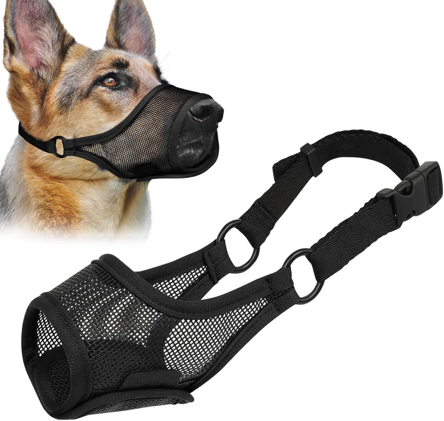 Crafted LUCKYPAW Dog Muzzle Mesh Muzzle for Large Medium Small Dogs Soft Mouth Guard for Biting Chewing Breathable Mouth Guard with Adjustable Strap for Training Black XL Snout 11 -12.25 Secure