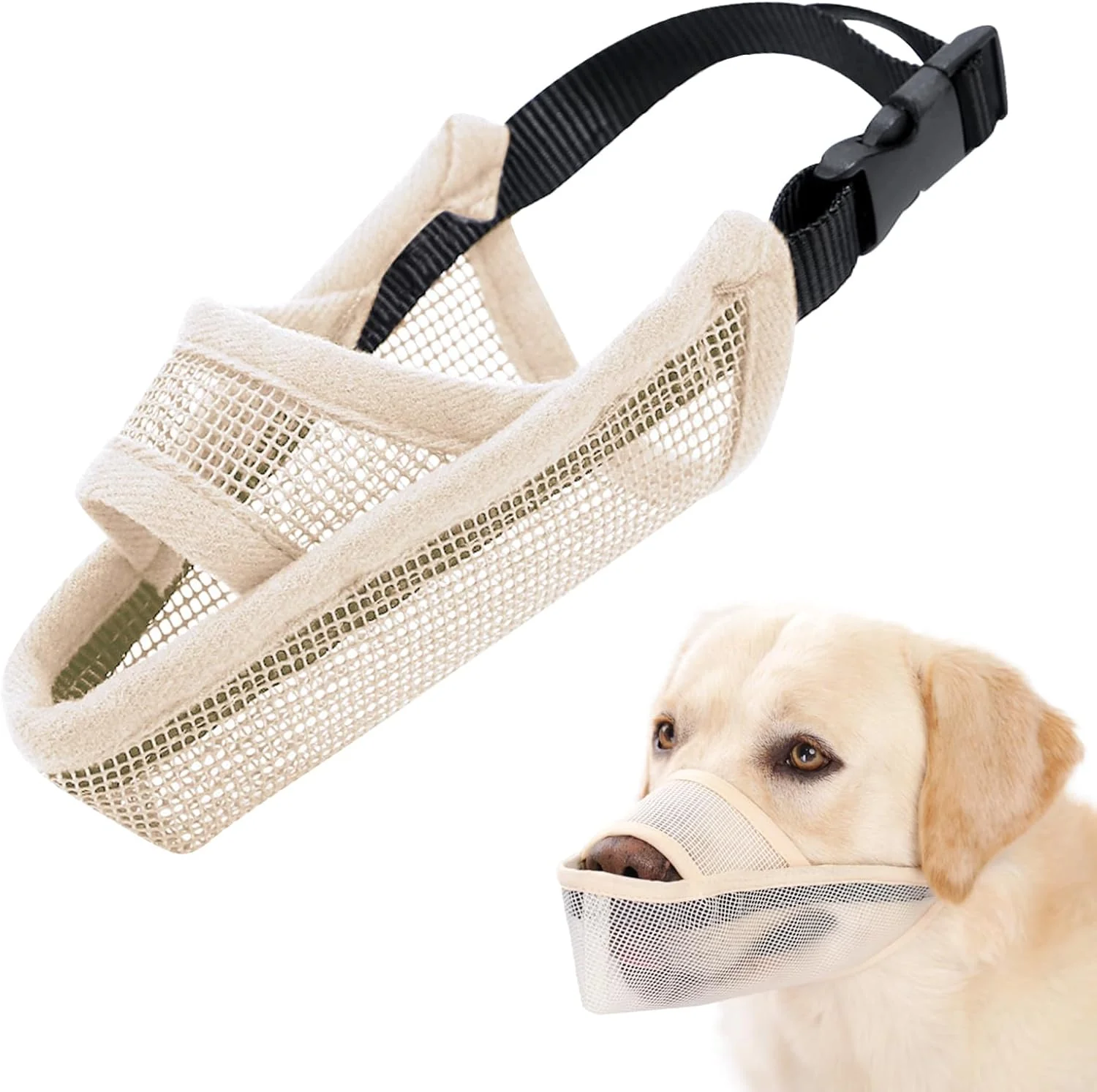 Specialty Crazy Felix Nylon Dog Muzzle for Small Medium Large Dogs Air Mesh Breathable and Drinkable Pet Muzzle for Anti-Biting Anti-Barking Licking XXS Beige Innovative