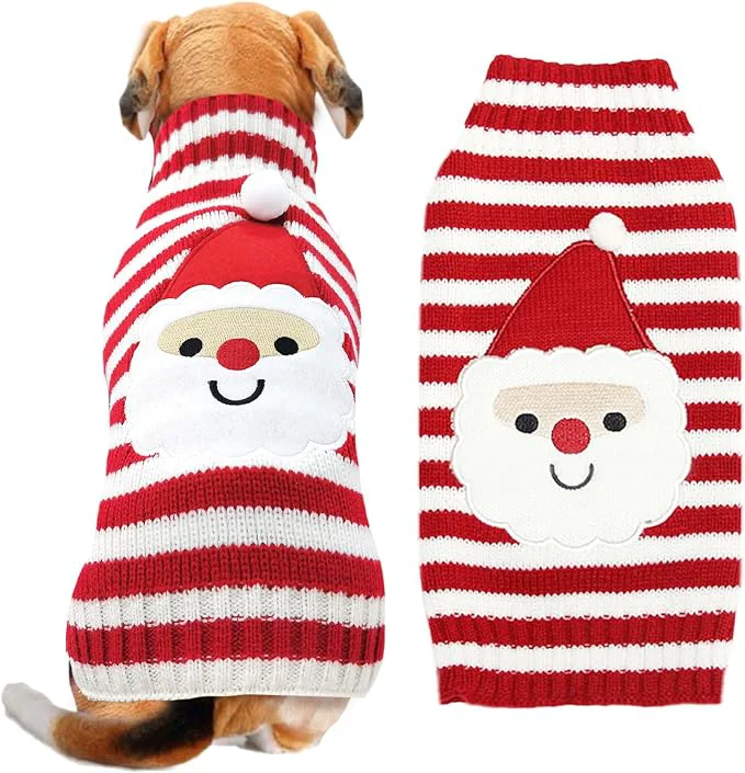 Natural Dog Christmas Sweater Xmas Pet Clothes Cute Striped Santa Claus Costume Holiday Fashionable