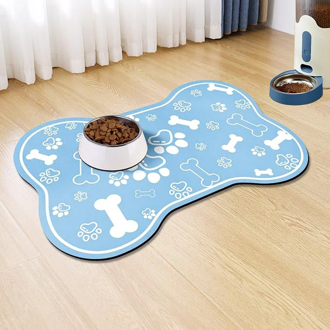 Luxury Dog Cat Mat for Food and Water Rapid Absorbent Pet Feeding Mat Bone Shaped Expertly Made