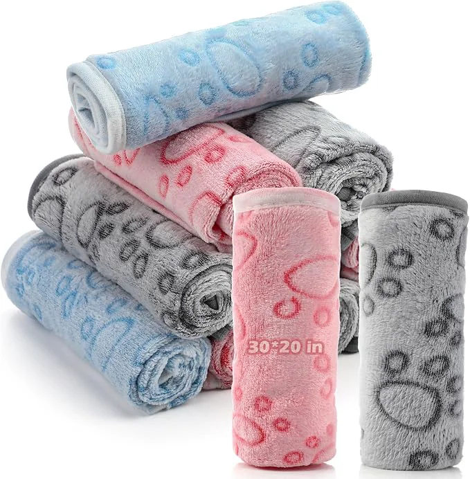 Expertly Made Tegeme 12 Pcs Pet Blankets Soft Fluffy Fleece Dog Cat Warm Paw Print Pattern Quality