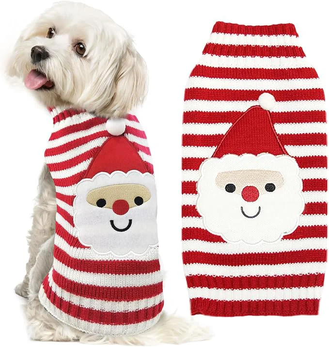 Authentic Dog Christmas Sweater Xmas Pet Clothes Cute Striped Santa Claus Costume Holiday Prestigious