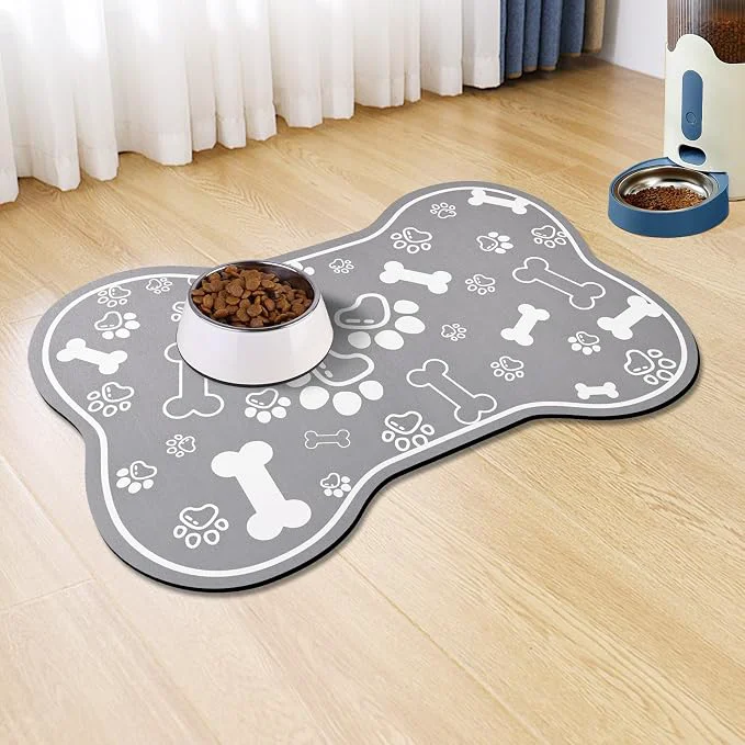 Refined Dog Cat Food Mat Rapid Absorbent Pet Feeding Mat Bone Shaped Dog Placemat Innovative