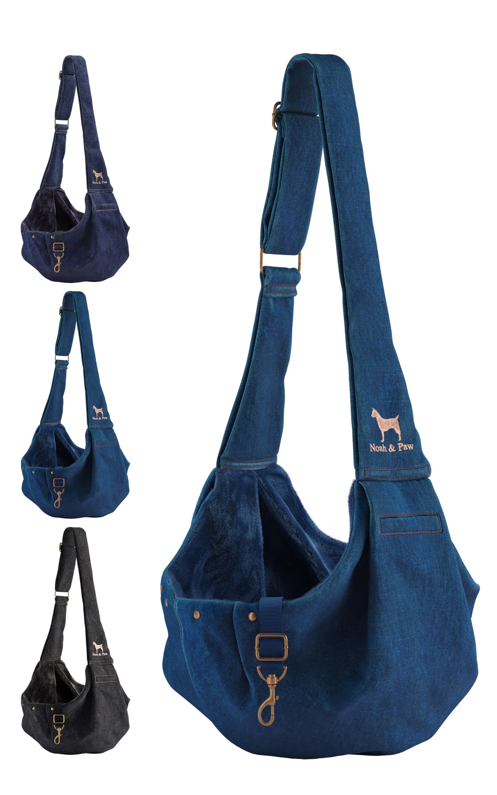 Prestigious Noah Paw Dog Sling Carrier for Small Dogs 5–18 lb — Denim Adjustable Strap Double Safety Classic