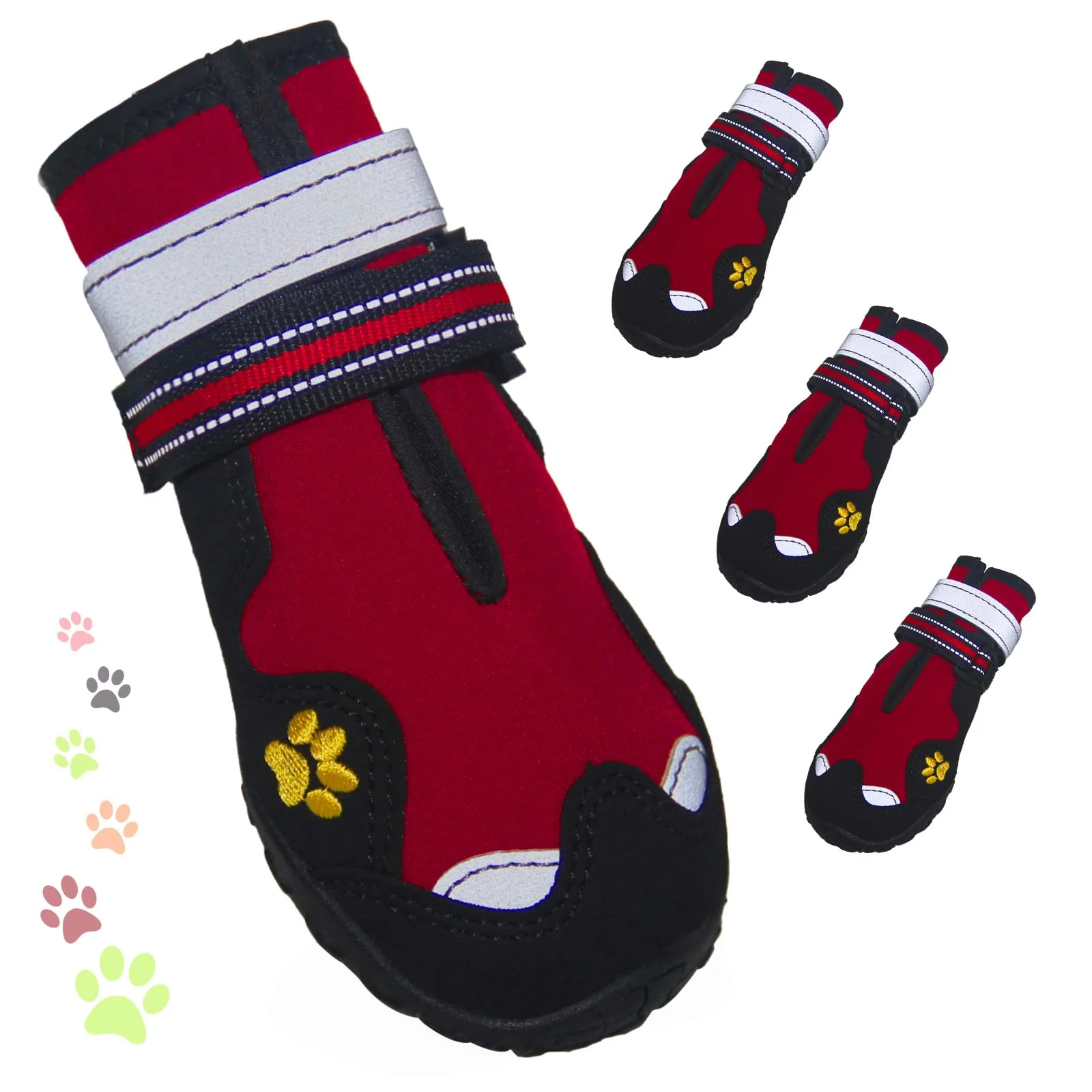 Official FISHOAKY Dog Shoes for Large Dogs – 360° Anti-Slip Waterproof Booties Size 2 Red Fine