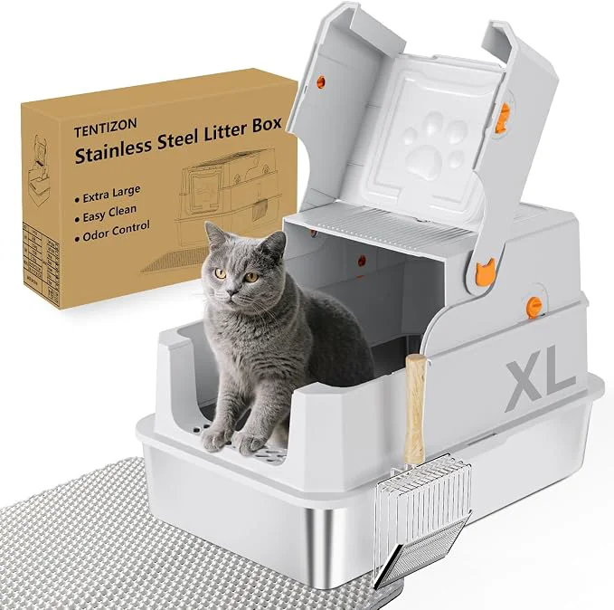 Excellent TENTIZON Stainless Steel Cat Litter Box High-End