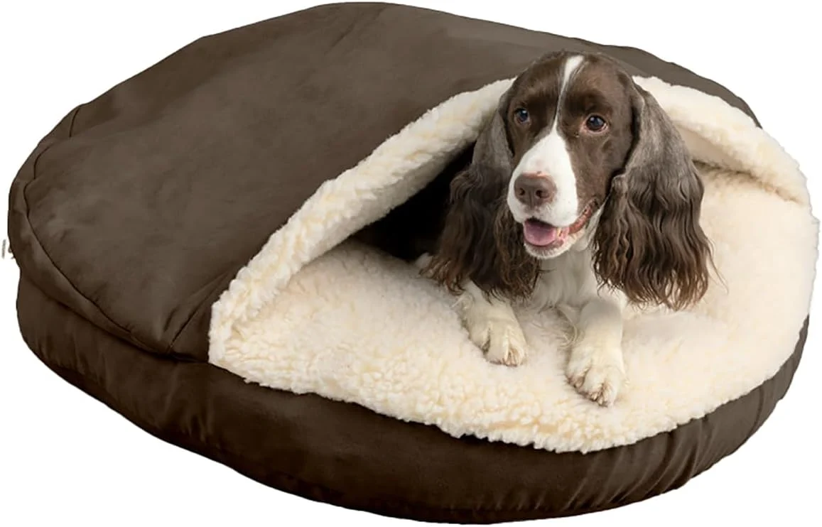 Trendy Snoozer Luxury Microsuede Cozy Cave Pet Bed Small Hot Fudge Smart