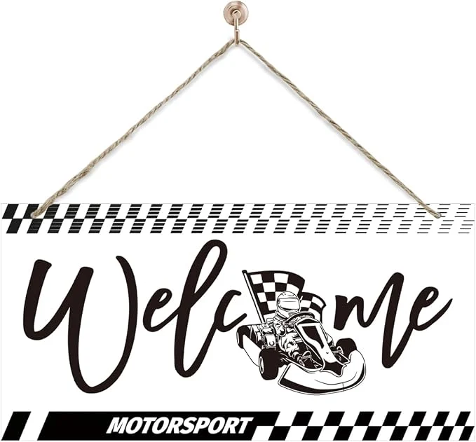 Casual Welcome Sign for Front Door Playroom Wall Decor Motorsport Theme Wall Hanging Versatile