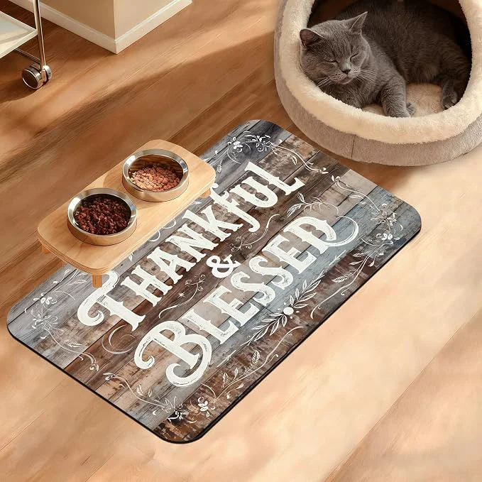 Relaxed Thankful Feeding Mat Blessed Absorbent Quick-Dry Cat Dog Food and Water Bowl Breathable