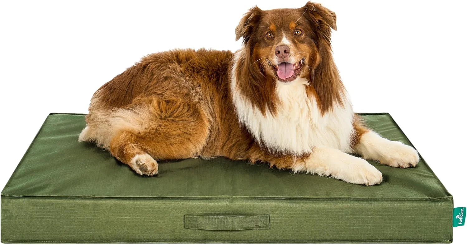 Comfortable FurHaven Cooling Dog Bed – XL Foam Mattress for Joint Pain Relief Waterproof Liner Removable Washable Cover Durable for Outdoor Use Deluxe Grid Indoor Outdoor Bed – Green Jumbo Top-Quality