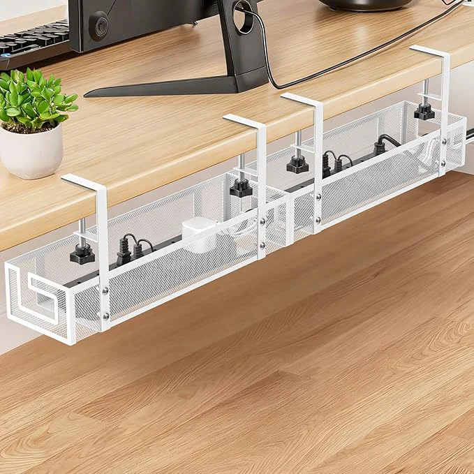 Practical Under Desk Cable Management Tray GZOKMOG No Drill Cable Management Under Desk Heavy Duty Metal Cord Organizer Home Office Wire Management for Gaming Standing Desk 2 Pack White 15.75 inchAbout ThisOverview Easy-to-Use