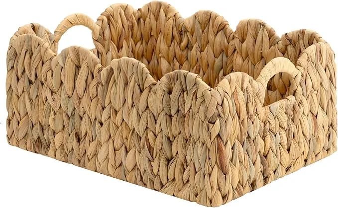 Natural StorageWorks Scalloped Water Hyacinth Baskets Hand-woven Rattan Baskets with Built-in Handles Cute Baby Basket for Nursery Basket for Organizing and Decor 15 L x 11 W x 6¾ HAbout ThisOverview User-Friendly