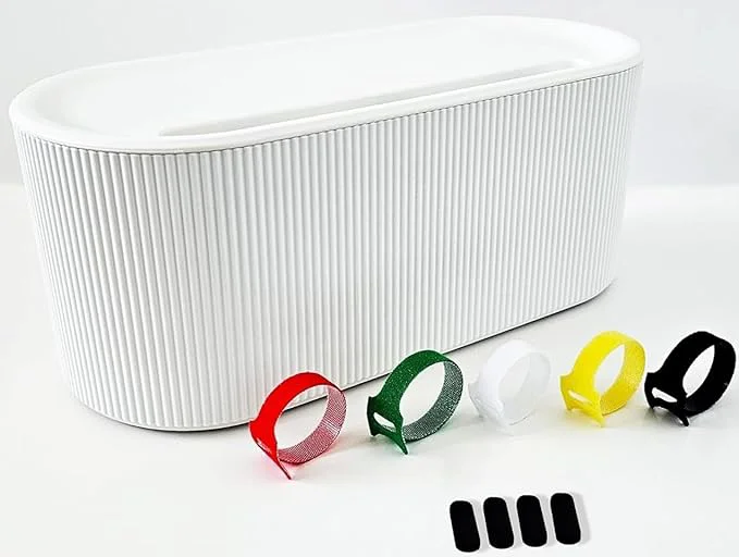 Prestigious Cable Management Box with 5 Multicolored Cable Ties and 4 Antislip Pads Cord Management Box 12.4 L x 5.1 W x 4.8 H Cord Organizer Box Cable Organizer with Easy Access HolesAbout ThisOverview High-End