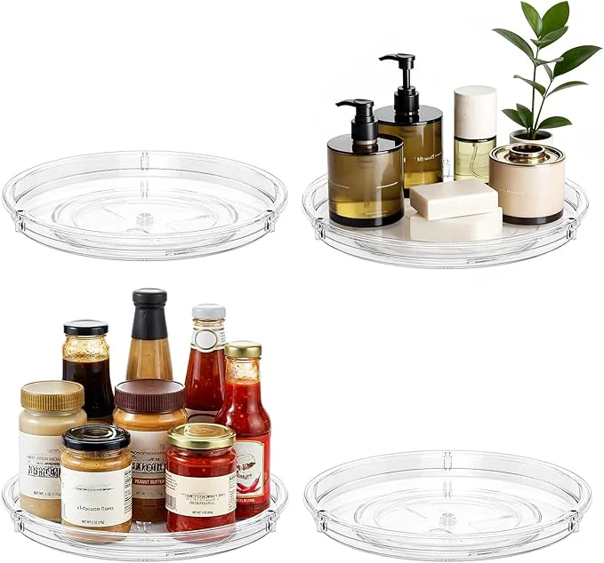 Reliable LAMU 4 Pack Lazy Susan Organizer 9'' Clear Lazy Susan Turntable for Cabinet Fridge Kitchen Pantry Countertop Table Top Refrigerator Organizers and Storage Seasoning and Spice OrganizerAbout ThisOverview High-Grade