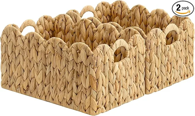 Sophisticated StorageWorks Scalloped Water Hyacinth Baskets Hand-woven Rattan Baskets with Built-in Handles Cute Baby Basket for Nursery Basket for Organizing and Decor 13 L x 8¼ W x 7 HAbout ThisOverview Trusted