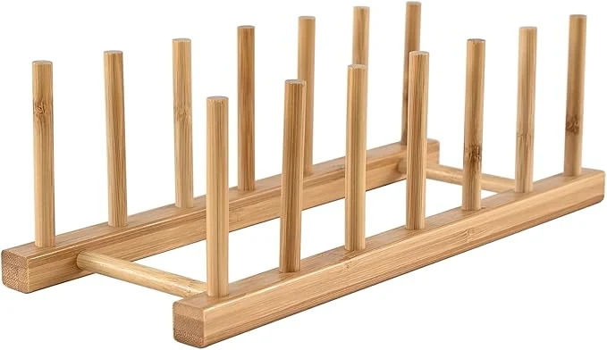 Fashionable INNERNEED Bamboo Wooden Dish Rack Vertical Plate Lid Organizer for Kitchen Cabinet or Countertop Drying Stand for Dishes Cutting BoardsAbout ThisOverview Authentic