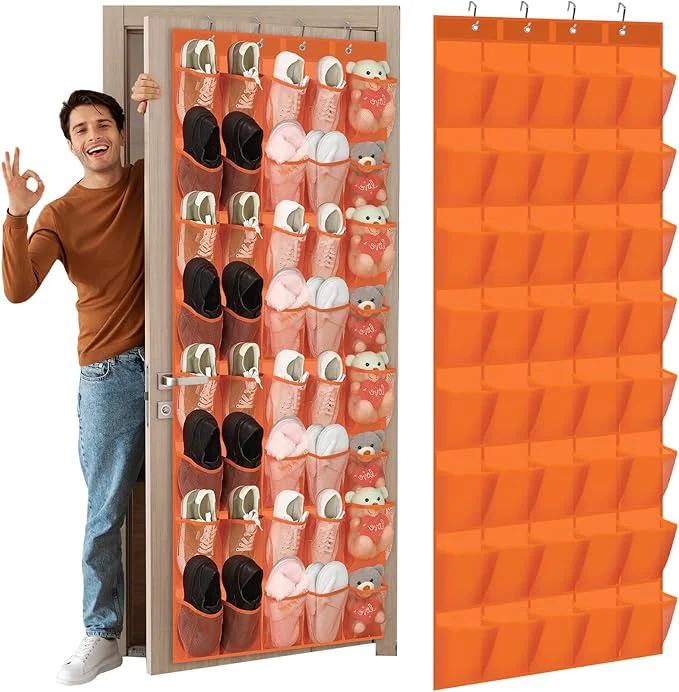 High-Performance Windyun 40 Over the Door Shoe Organizer Large Mesh Pocket Hanging Shoe Rack for Closet Orange Nonslip Behind Door Storage Holder Back to School Organizer for Dorm Room College Classroom StorageAbout ThisOverview Effective