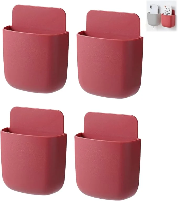 Innovative 4-Pack Adhesive Wall Organizer Multipurpose Stick-on Storage Box for Remote Phone Pen Keys for Kitchen Bathroom Office 4 Colors Red About ThisOverview Optimized