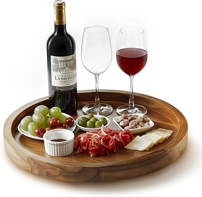 Practical 16 Acacia Wood Lazy Susan for Table Top - Wooden Turntable Serving Tray for Charcuterie Boards Cheese Board - Extra Large Black Round Lazy Susan Organizer - Kitchen Revolution for CabinetAbout ThisOverview Outstanding