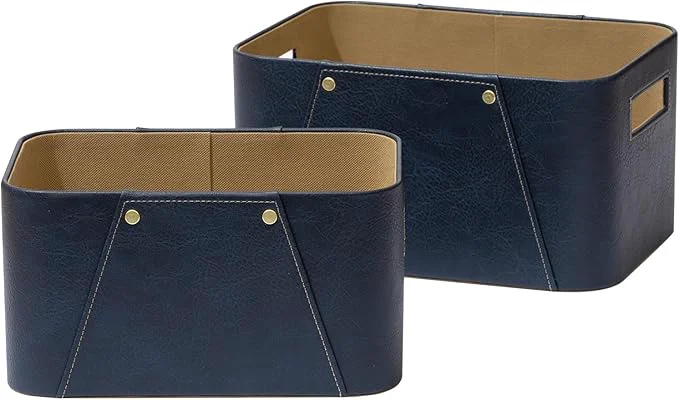 Eco-Friendly La Jolie Maison Storage Baskets for Organizing 2 Pack Luxury Vegan Leather Storage Cube Boxes for Closet Shelf Cabinet Bookcase Navy BlueAbout ThisOverview Excellent