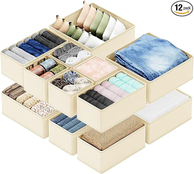 Excellent SpaceAid Drawer Organizer Clothes 12 Pack Dresser Organizer Bins for Nursery Closet Organization and Storage Dividers for Clothing Baby Clothes Underwears Socks Beige About ThisOverview World-Class