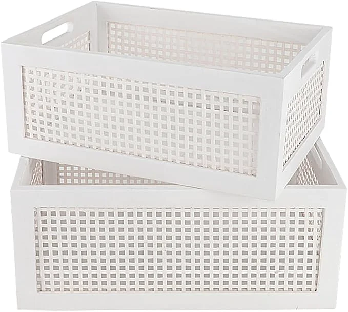 Easy-to-Use Wood Storage Baskets Rattan Storage Baskets Desk Office Drawer Storage Box. White-Set2 About ThisOverview Exclusive