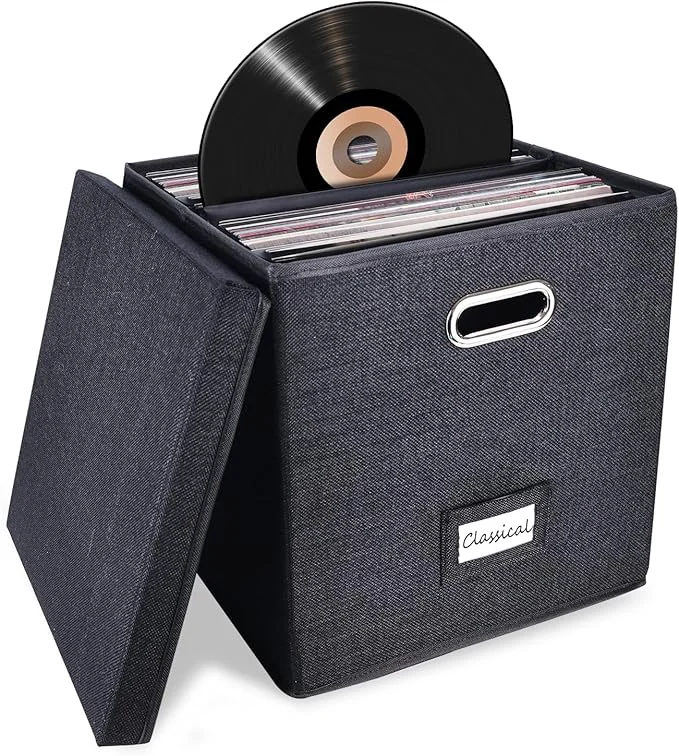 Minimalist Sturdy Vinyl Record Storage Box - Album Storage Holds up 50 Single Record LP Storage Organizer Crate With Lid Decorative Moving Box For Records Solutions to Protect Your Precious Collection BlackAbout ThisOverview Versatile