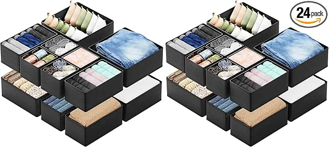 High-End SpaceAid Drawer Organizer Clothes 24 Pack Dresser Organizer Bins for Nursery Closet Organization and Storage Dividers for Clothing Baby Clothes Underwears Socks Black About ThisOverview Expertly Made