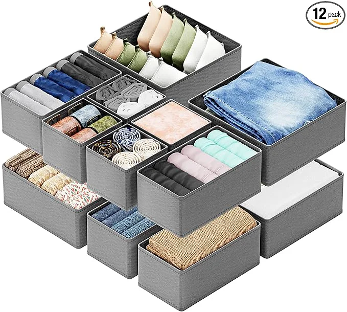 Modern SpaceAid Drawer Organizer Clothes 12 Pack Dresser Organizer Bins for Nursery Closet Organization and Storage Dividers for Clothing Baby Clothes Underwears Socks Grey About ThisOverview High-Grade