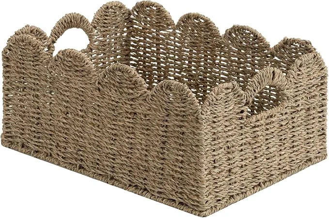 Optimized StorageWorks Scalloped Seagrass Baskets Hand-woven Rattan Baskets with Built-in Handles Cute Baby Basket for Nursery Basket for Organizing and Decor 15 L x 11 W x 6¾ HAbout ThisOverview Casual