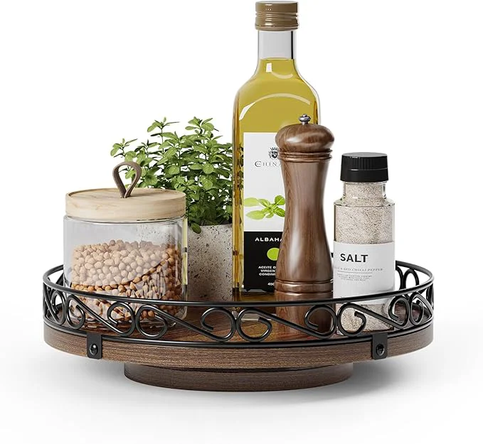 Breathable 9 Lazy Susan Turntable Organizer for Table Top Round Wooden Lazy Susan for Cabinet Farmhouse Decorative Tray for Coffee Table Kitchen Organizer Countertop Center Piece Decor Rustic BrownAbout ThisOverview Carefully Designed