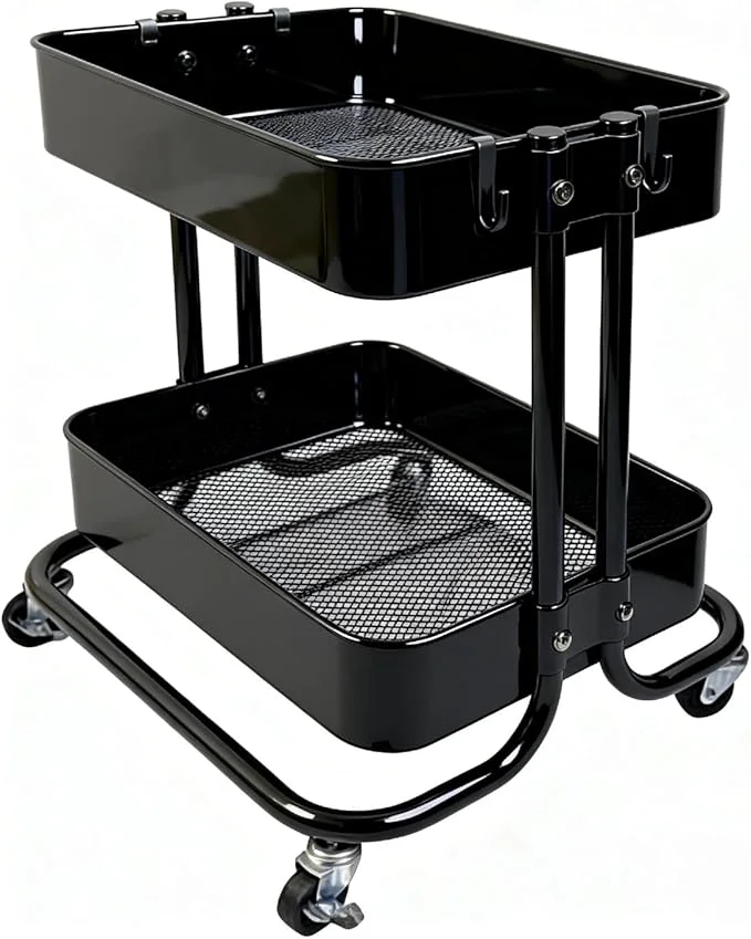 Flexible 2 Tier Cart with Wheels Heavy Duty Metal Rolling Storage Cart for Under Desk Storage Short Small Utility Shelf for Pantry Kitchen Bathroom Laundry Home Organizer with Large Basket BlackAbout ThisOverview Natural