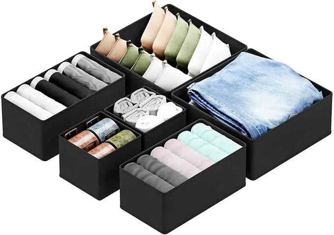 Verified SpaceAid Drawer Organizer for Clothes 6 Pack Dresser Drawer Organizer Bins Closet Organizers and Storage Dividers for Clothing Underwears Socks Black About ThisOverview Responsible