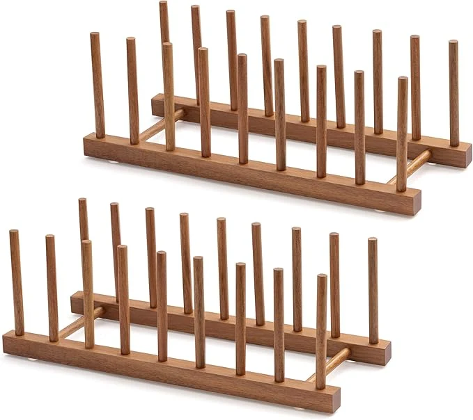 Pure HBlife 2pcs Acacia Wooden Dish Dying Rack Pot Lid Plate Organizer Holder for Cabinet Cutting Board Stand Drainer Storage Plate Rack for Dish Pot Lid Bowl Cup Cutting Board and BooksAbout ThisOverview Stylish