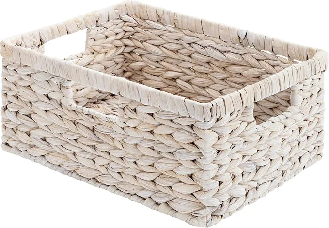 Long-Lasting StorageWorks Pantry Baskets Wicker Storage Baskets for Organizing Bathroom Shelves Pantry Organizers and Storage Water Hyacinth WhiteAbout ThisOverview Dependable