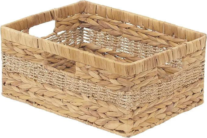 Casual StorageWorks Large Rectangular Wicker Basket Water Hyacinth and Seagrass Storage Basket with Built-in Handles 1 PackAbout ThisOverview Safe
