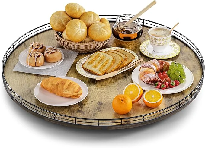 Fine Lazy Susan Turntable Organizer for Table Top 24 Round Wooden Lazy Susan for Cabinet Kitchen Countertop Pantry Dining Coffee Table for Condiments Spices Rustic Bathroom Vanity Tray for Soap CandleAbout ThisOverview Quality