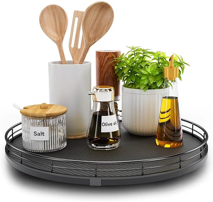 High-End 13 Lazy Susan Turntable Organizer for Table Top Round Wooden Lazy Susan for Cabinet Kitchen Decor Centerpieces Coffee Table Storage Condiments Spices Bathroom Vanity Tray for Soap BlackAbout ThisOverview Consistent