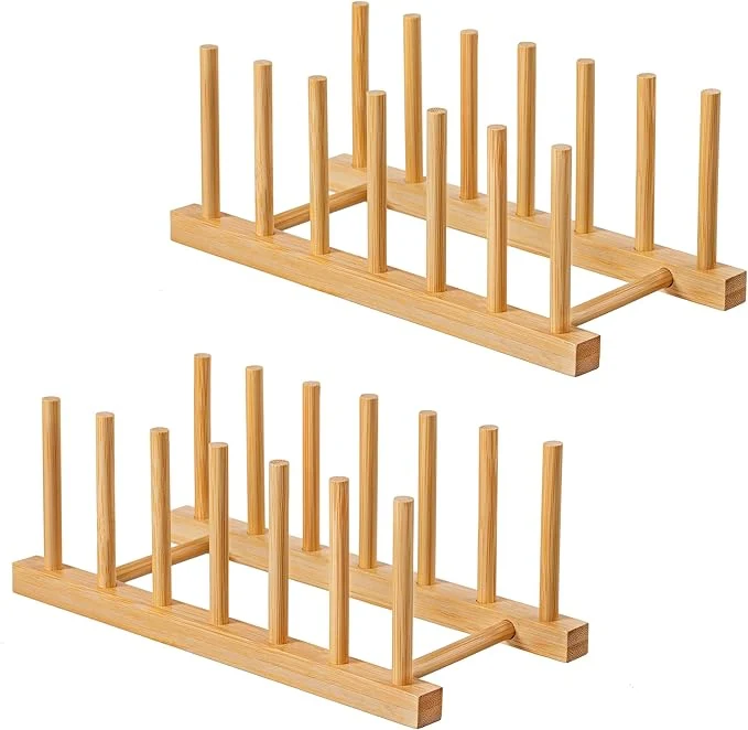 Easy-to-Use HBlife 2pcs Bamboo Dish Plate Bowl Cup Book Pot Lid Cutting Board Drying Rack Stand Drainer Storage Holder Organizer Kitchen Cabinet（Keep Dry）About ThisOverview Solid