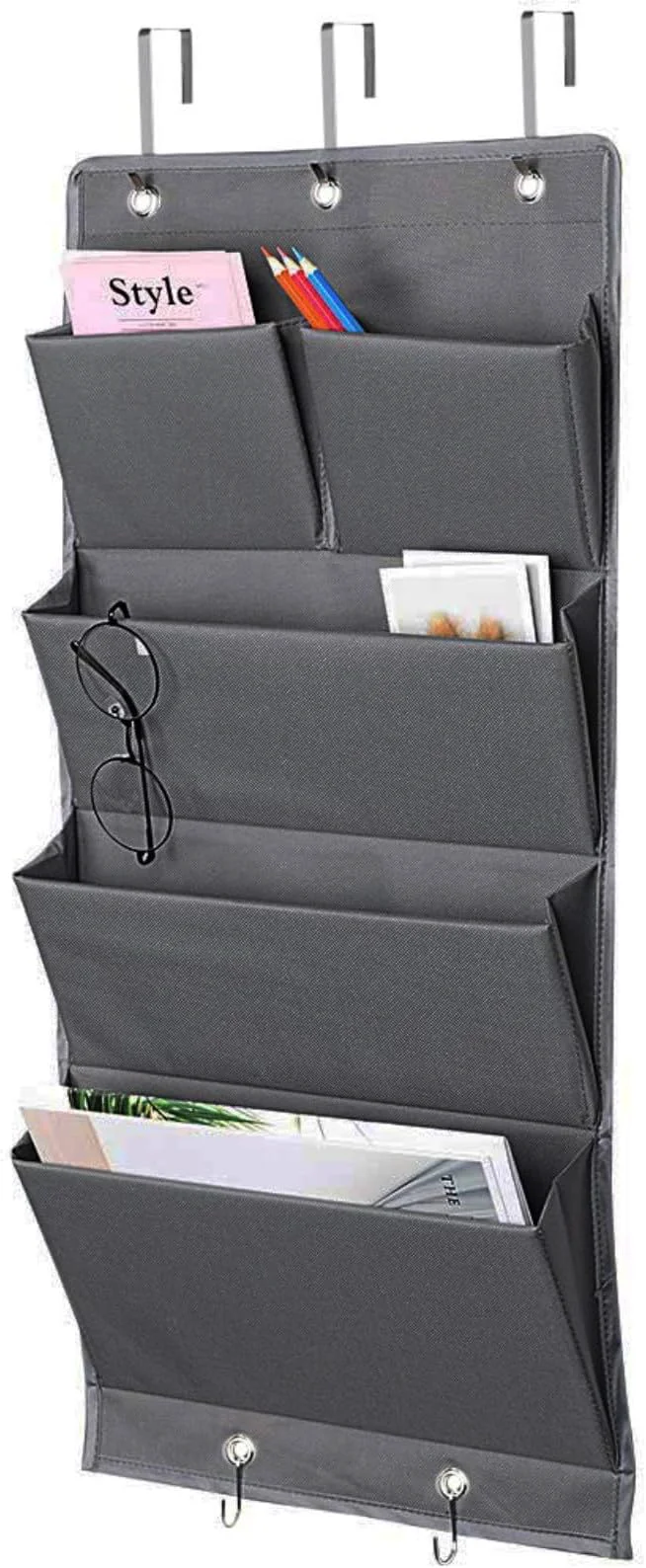 Breathable 5 Pockets Over the Door Organizer and Storage Hanging with Hooks Wall Mount Office Supplies File Folders Document Holder for Notebooks Paper Supplies Closets Families Filing Gray About ThisOverview Excellent