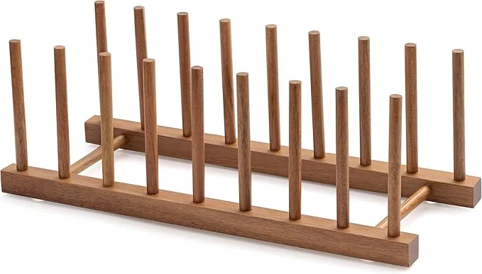 Convenient HBlife Acacia Wooden Dish Dying Rack Pot Lid Plate Organizer Holder for Cabinet Cutting Board Stand Drainer Storage Plate Rack for Dish Pot Lid Bowl Cup Cutting Board and BooksAbout ThisOverview Professional