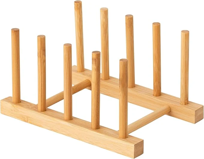 Eco-Friendly HBlife Bamboo Dish Plate Bowl Cup Book Pot Lid Cutting Board Drying Rack Stand Drainer Storage Holder Organizer Kitchen Cabinet（Keep Dry）About ThisOverview Superior